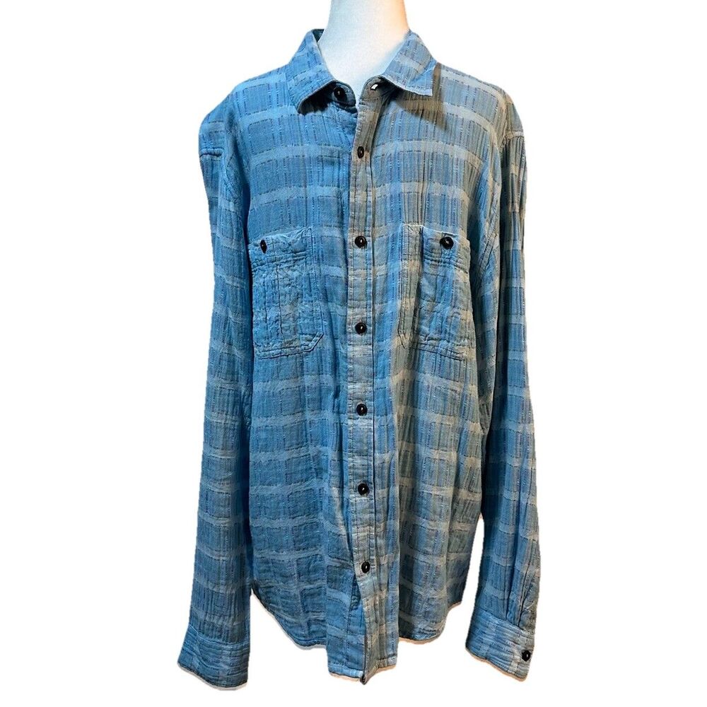 Carbon2Cobalt Long Sleeve Button Down Chambray Textured Cotton Shirt Size L